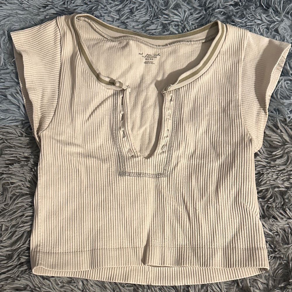 UO Cream Ribbed Top